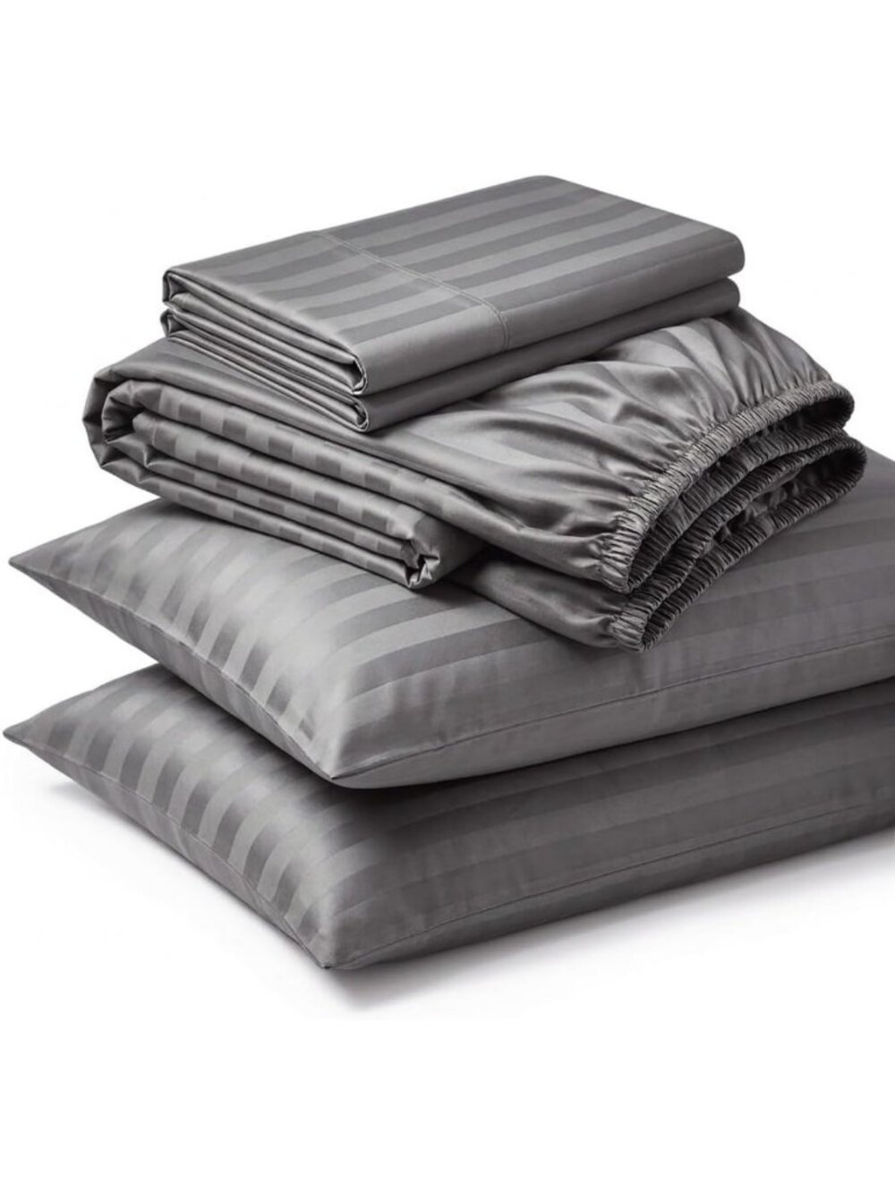 Luxurious 100% Cotton 600 Thread Count Damask California King Sheets - Dark Grey
